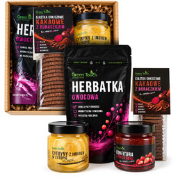 Zestaw prezentowy z herbatką owocową, ciastkami, konfiturą