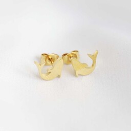 Damskie kolczyki złote wkrętki delfinki ze stali szlachetnej