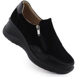 Skórzane półbuty sneakersy damskie na koturnie czarne Filippo