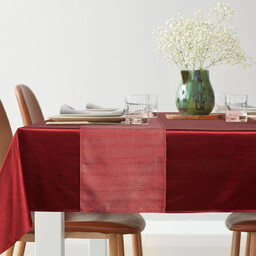 Obrus bożonarodzeniowy bordowy + bieżnik zdobiony złotą nicią