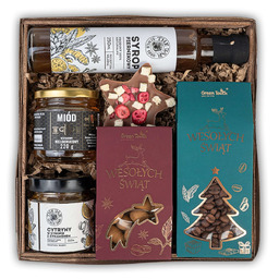 Świąteczny kosz prezentowy zestaw na prezent kawa słodycze