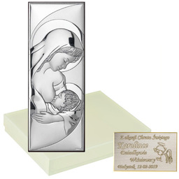 Srebrny Obrazek Matka Boska Karmiąca Grawer