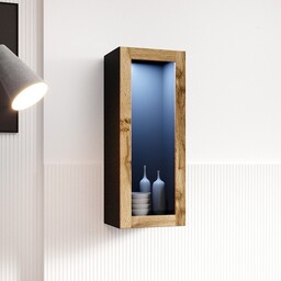 Witryna wisząca przeszklona czarna / dąb wotan mat