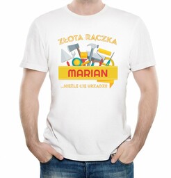 Koszulka męska biała z nadrukiem dla majsterkowicza