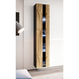 Witryna wisząca podświetlana czarna / dąb wotan mat