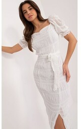 Biała dopasowana sukienka z rozcięciem LK-SK-509403.29X, Kolor biały,