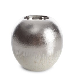Eurofirany Świecznik ceramiczny Max 2 11x11x10 kremowy srebrny