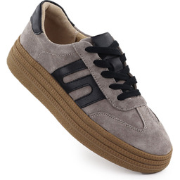 Skórzane półbuty damskie sneakersy zamszowe taupe Filippo DP7114