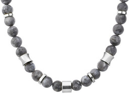 Efektowny naszyjnik z czarnymi dużymi koralikami larvikitu ze