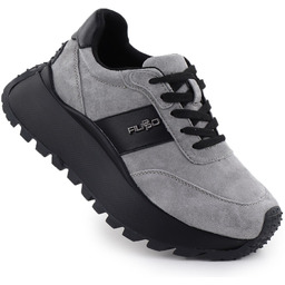 Skórzane półbuty damskie sneakersy na platformie szare Filippo
