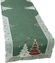 Bieżnik bożonarodzeniowy prostokątny w haftowane choinki BNA01-2