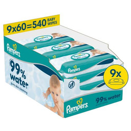 Pampers 99% Water Chusteczki nawilżane, 9 x 60