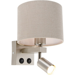 Stalowa lampa ścienna z lampką do czytania