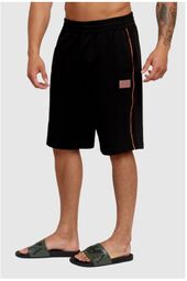 EA7 Czarne męskie szorty bawełniane z pomarańczowymi lampasami