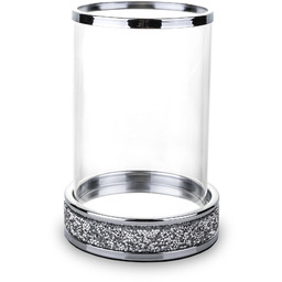 Świecznik metalowy szklany srebrny z pirytem 21x14x14 133727