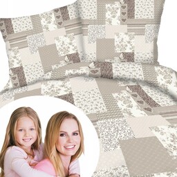 Pościel komplet beżowy jasny kolor patchwork motyle serca