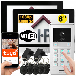 Wideodomofon Dwurodzinny Wifi Szyfrator Kod Breloki 2 Monitory