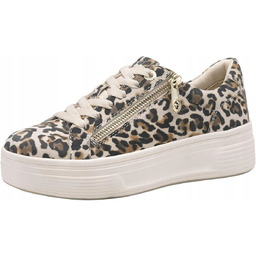 TAMARIS BUTY SPORTOWE DAMSKIE BEŻOWE W PANTERKĘ SKÓRA