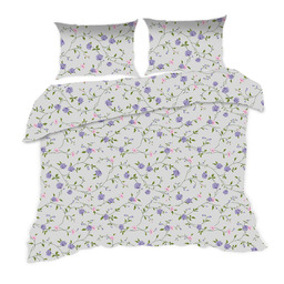 Karo Pościel bawełniana 160x200 1668N kwiaty szara fioletowa