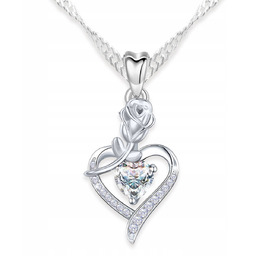 Naszyjnik Srebrny Kwiat Życia Róża Kryształ Serduszko Cyrkonie