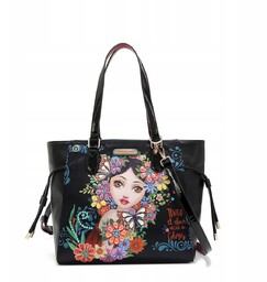 Torebka damska elegancka czarna cyrkonie modny print Nicole
