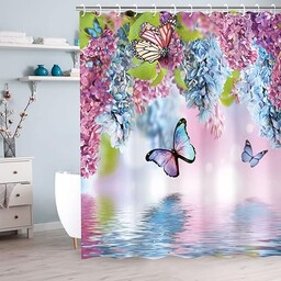 LIVILAN Zasłony prysznicowe z haczykami, kwiatowa zasłona prysznicowa,