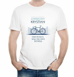 Koszulka męska biała z nadrukiem dla rowerzysty