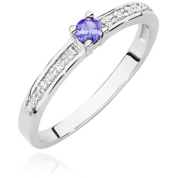 Złoty pierścionek Tanzanit 0,15ct białe złoto pr. 585