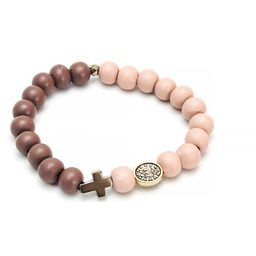 Różaniec na rękę, dwie dziesiątki, różowo brązowa bransoletka