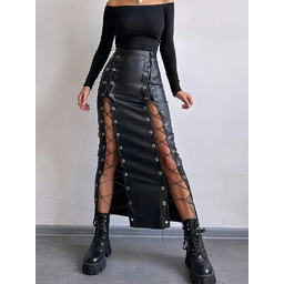 Spódnica skórzana gotycka lolita harajuku maxi sznurowana eko