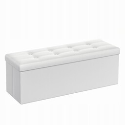 Pufa z pojemnikiem biała 110 cm tapicerowana siedzisko