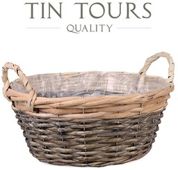 OKRĄGŁY WIKLINOWY KOSZ Z UCHWYTAMI 34x34x15/20 cm