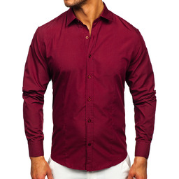 Bordowa koszula męska elegancka z długim rękawem Bolf