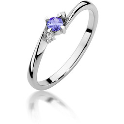 Złoty pierścionek Tanzanit 0,15ct białe złoto pr. 585