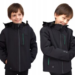 Kurtka Zimowa Chłopięca Softshell Ciepła Czarna Narciarska 152/158