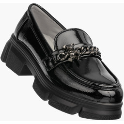 Mokasyny Dziewczęce Ekoskóra Buty Eleganckie Półbuty Lakierowane Czarne