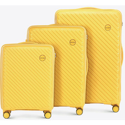 Zestaw walizek z polipropylenu w tłoczone paski żółty