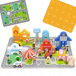 Duży Zestaw Drewniany Budowanie Miasto Klocki Makieta Puzzle