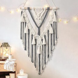 Dremisland Boho makrama, wiszący, geometryczny, tkany gobelin, beżowo-szary,
