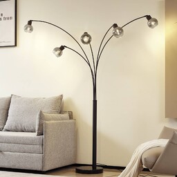 Lampa podłogowa Lindby Braccio, szary/czarny, szkło, 5-punktowa, 204,5cm