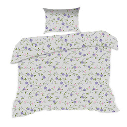 Karo Pościel bawełniana 140x200 1668N kwiaty szara fioletowa