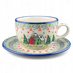 Filiżanka ze spodkiem 200 ml Unikat Domki dek.