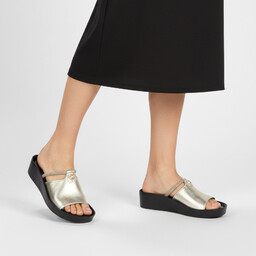 S.Barski Złote Klapki Modne Obuwie Damskie