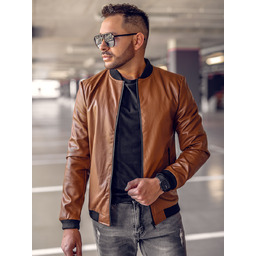 Brązowa skórzana kurtka bomberka męska Denley 6803B