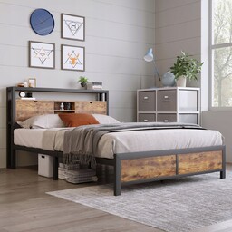 Łóżko metalowe Łóżko podwójne 140x200 Zagłówek ze schowkiem