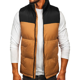 Camelowa gruba pikowana kamizelka męska z kapturem Denley