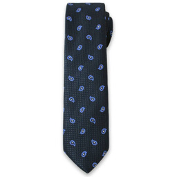 Elegancki Krawat Męski w Niebieski Wzór Paisley -6cm-