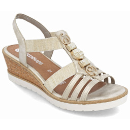 Sandały damskie na koturnie z gumkami złote Rieker