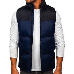 Granatowa gruba pikowana kamizelka męska z kapturem Denley