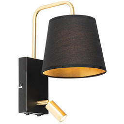Nowoczesna lampa ścienna czarna i złota z lampką